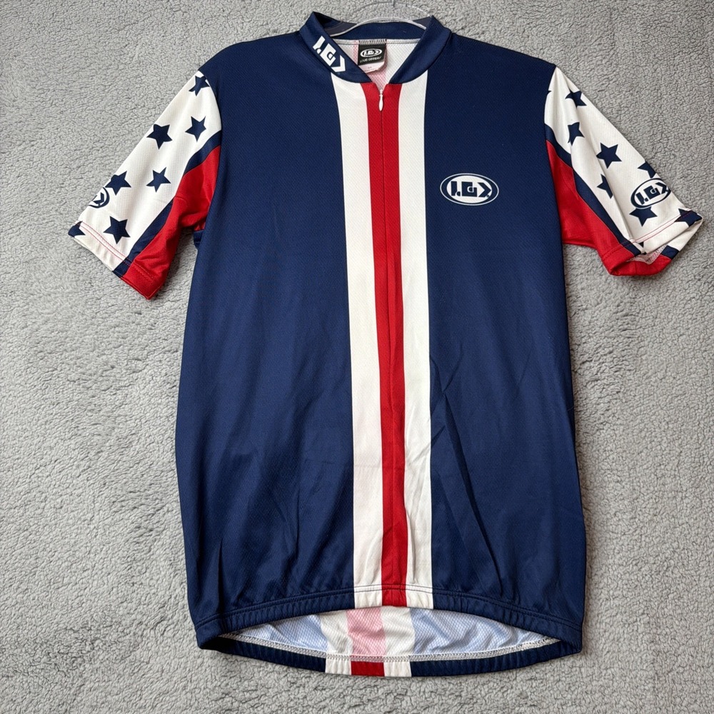 Louis Garneau Mens L Patriotic Stars Stripes Cycling Jersey Vintage made in USA